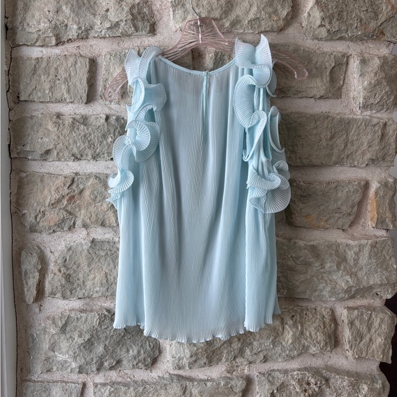 Zara Pleated Sleeveless Mint Aqua Ruffle Blouse sz L - Picture 2 of 3